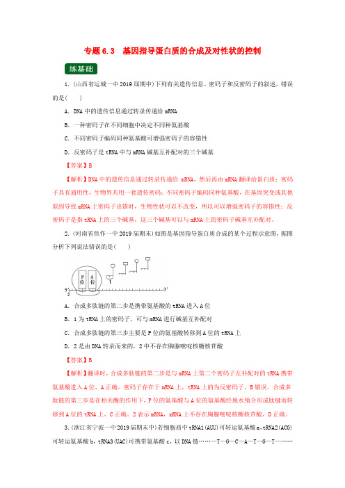 高考生物一轮复习专题6.3基因指导蛋白质的合成及对性状的控制(练)(含解析)