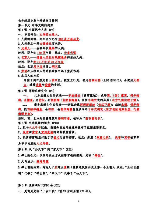 2015-dxs七年级历史期中考试复习提纲打印版