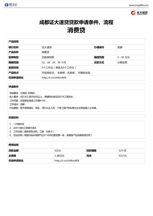 《消费贷》成都证大速贷-无抵押贷款-申请条件、材料、流程、利率