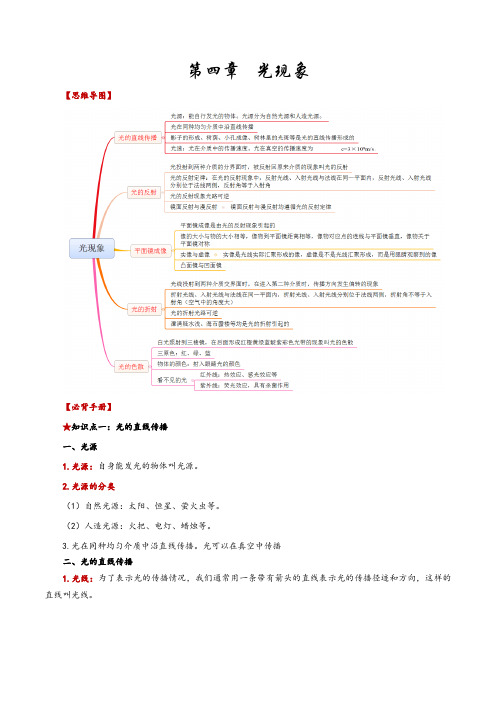 中考物理必背知识手册(思维导图+背诵手册)第四章  光现象