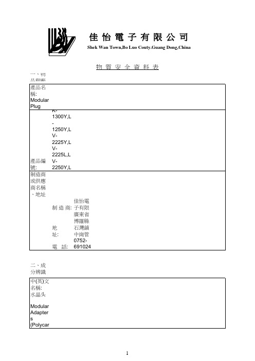 PC料物质安全系数表 MSDS 1(version 1)