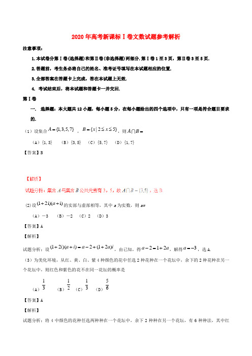 2020年普通高等学校招生全国统一考试数学文试题(全国卷1,参考版解析)