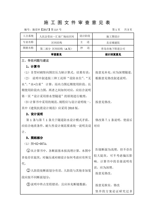施工图文件审查意见表