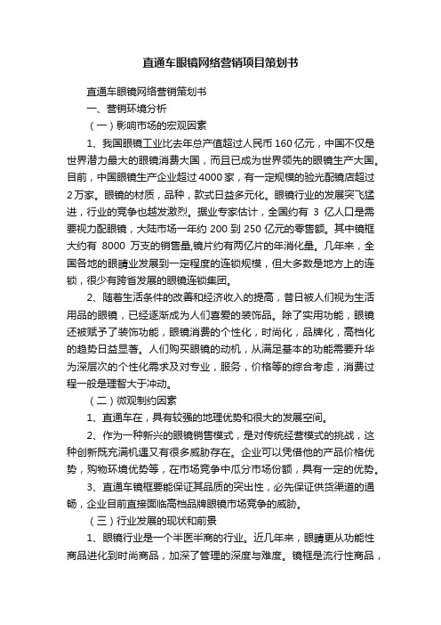 直通车眼镜网络营销项目策划书