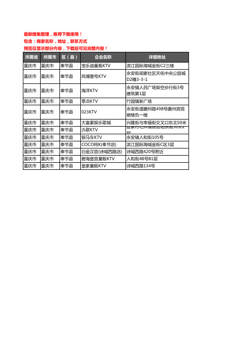 新版重庆市重庆市奉节县KTV企业公司商家户名录单联系方式地址大全12家