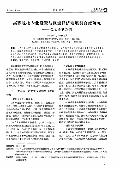 高职院校专业设置与区域经济发展契合度研究——以淮安市为例