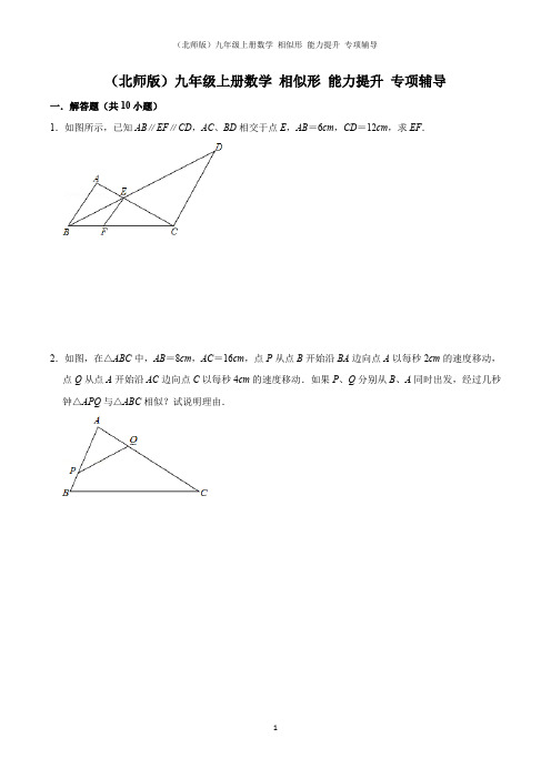 (北师版)九年级上册数学 相似形 能力提升 专项辅导