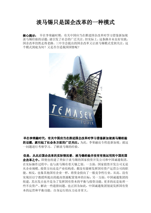 淡马锡只是国企改革的一种模式