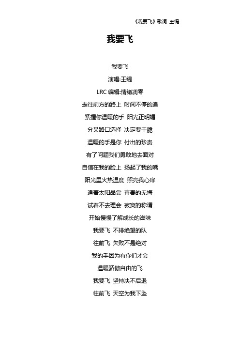 《我要飞》歌词 王缇