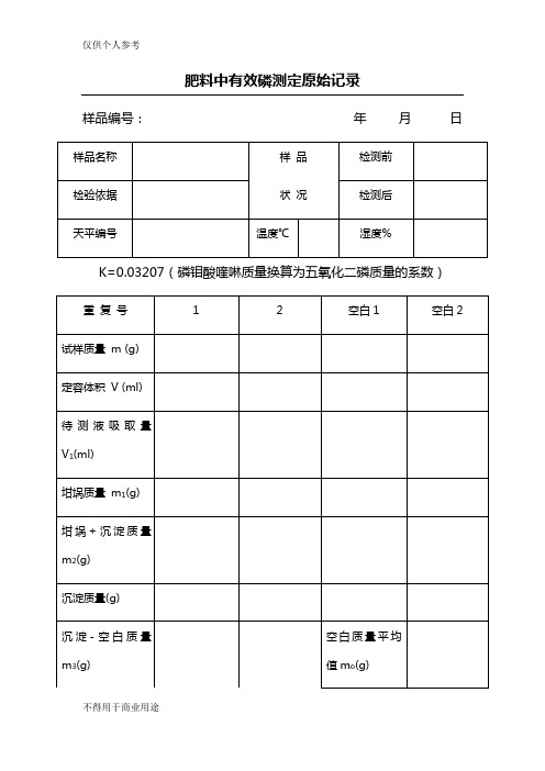 肥料中有效磷测定原始记录