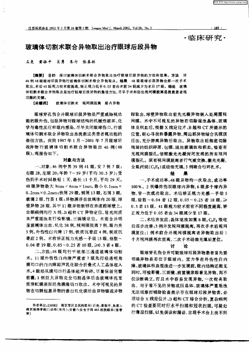 玻璃体切割术联合异物取出治疗眼球后段异物