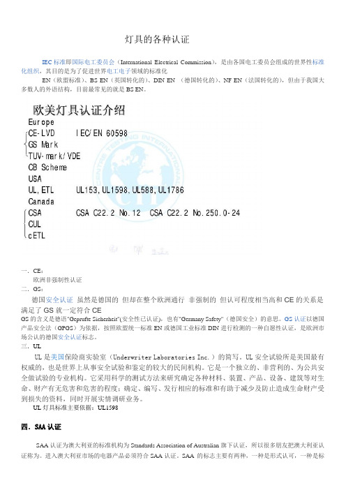 灯具的各种认证