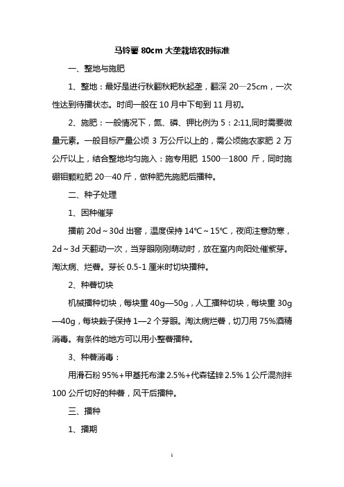 马铃薯80cm大垄栽培农时标准