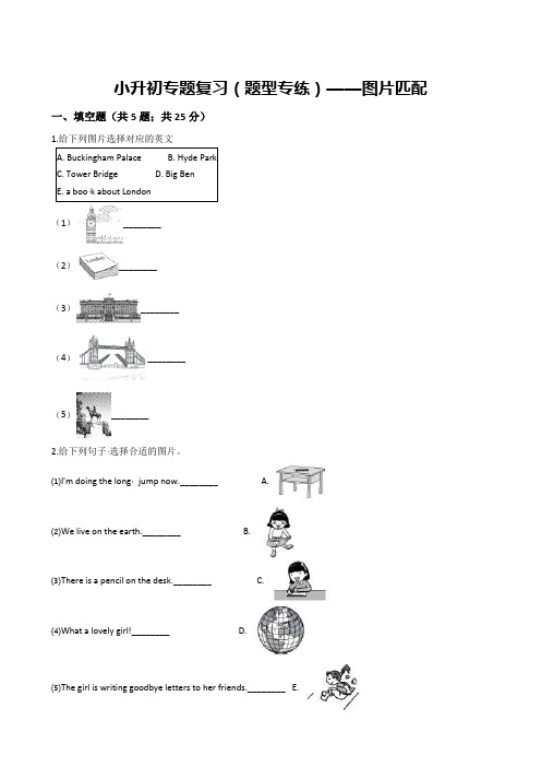 外研社(三起)六年级下册英语试题-小升初专题复习(图片匹配)(含答案解析)