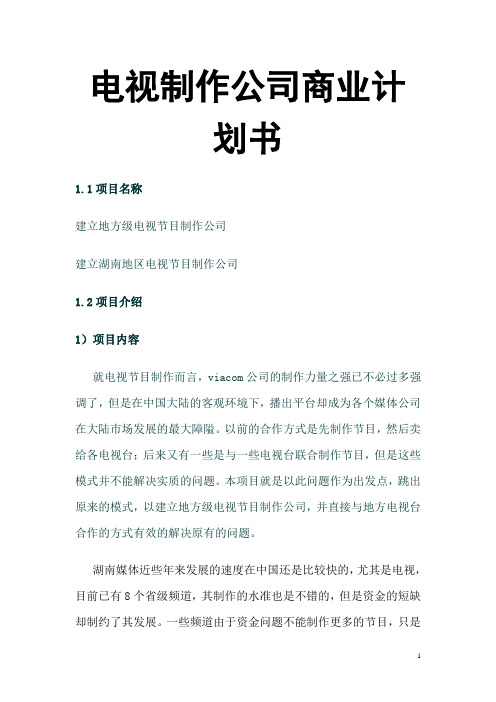 电视制作公司商业计划书