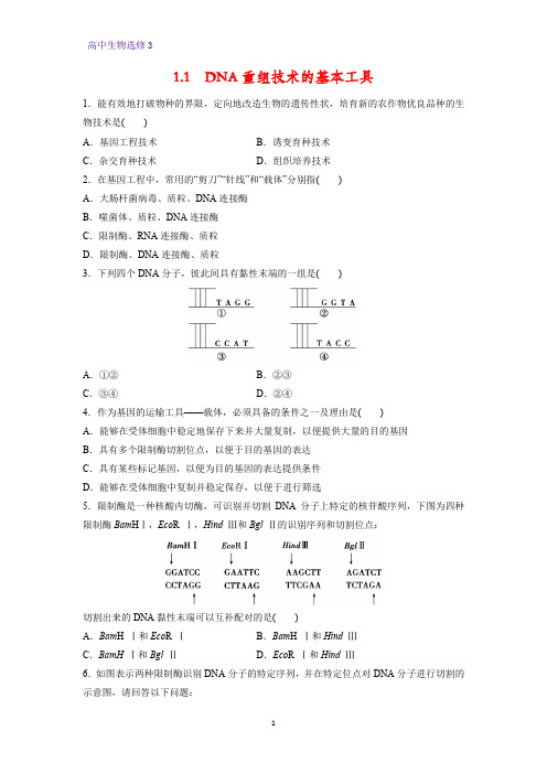高中生物选修3精品课时作业15：1.1 DNA重组技术的基本工具