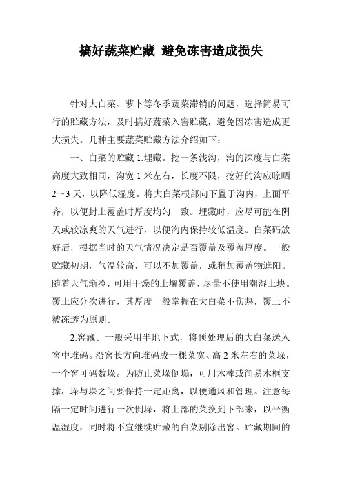 搞好蔬菜贮藏 避免冻害造成损失