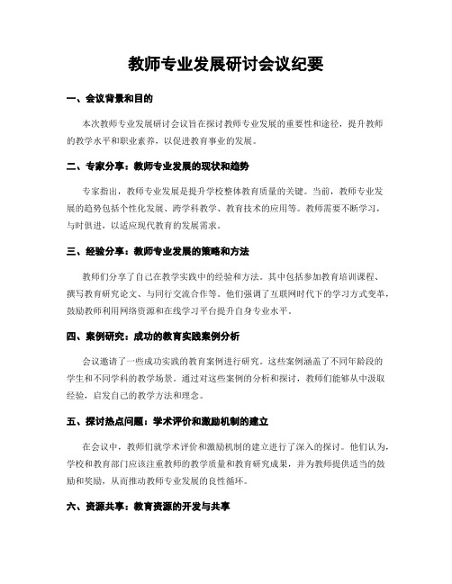 教师专业发展研讨会议纪要