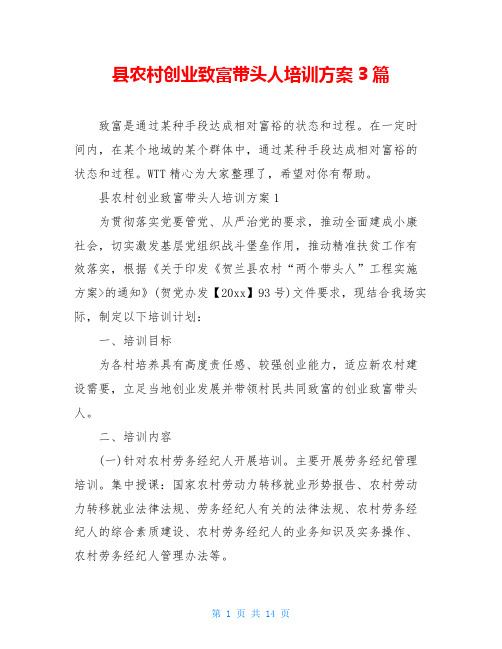 县农村创业致富带头人培训方案3篇