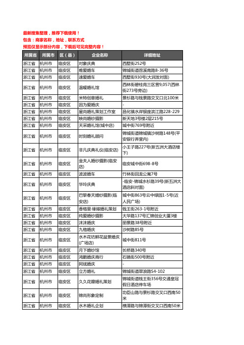 新版浙江省杭州市临安区婚庆公司企业公司商家户名录单联系方式地址大全37家