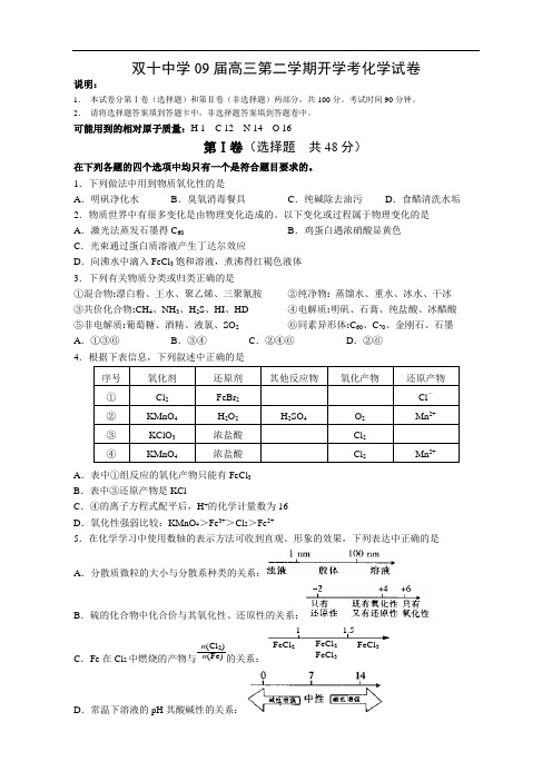 双十中学09届高三化学第二学期开学考试卷