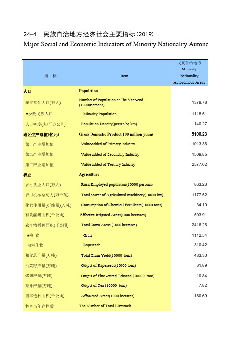 贵州统计年鉴2020社会经济发展指标：民族自治地方经济社会主要指标(2019)