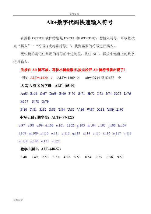 Alt+数字符号代码