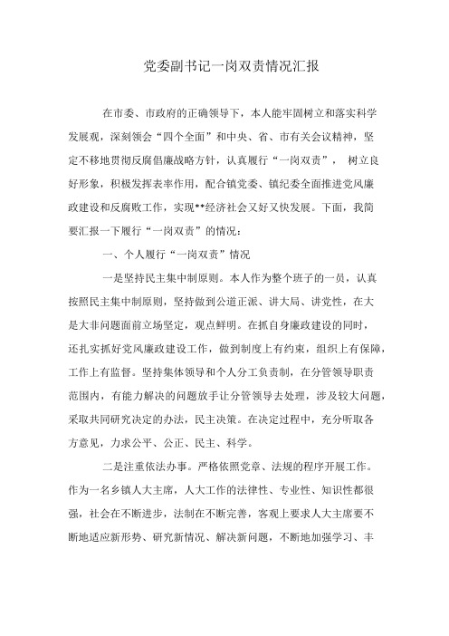 党委副书记一岗双责情况汇报