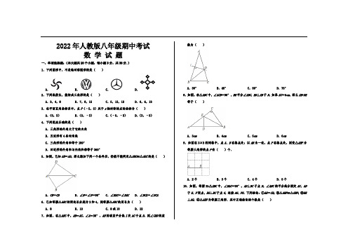 2022年人教版八年级数学上册期中考试试卷