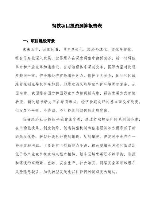 钢铁项目投资测算报告表