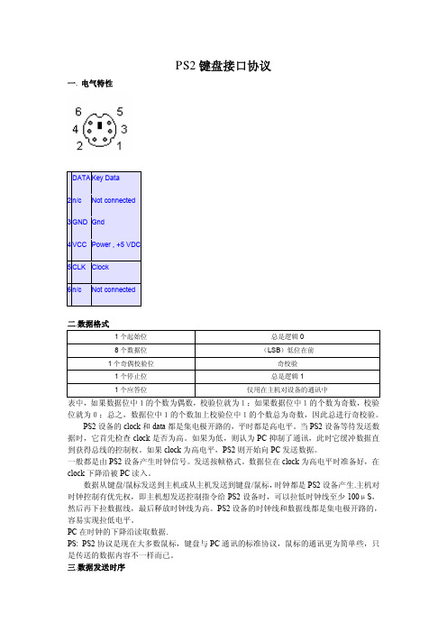 PS2键盘接口协议