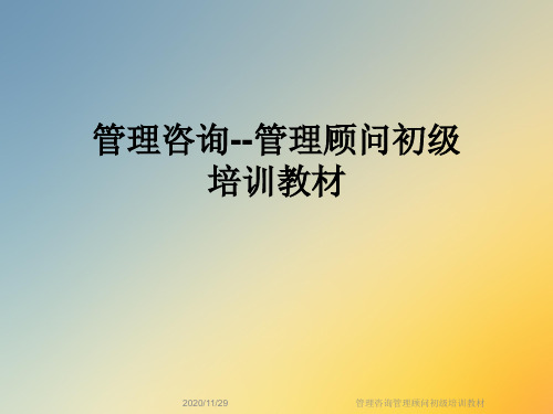 管理咨询管理顾问初级培训教材