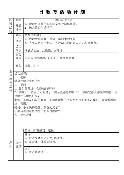 幼儿园会变色的房子教案及反思