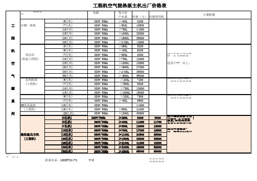 空气能报价(含冷暖三联供及一体机)新