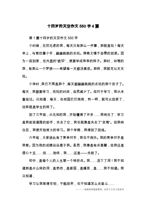 十四岁的天空作文550字4篇