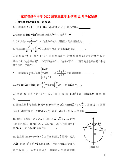 江苏省扬州中学2020届高三数学上学期11月考试试题