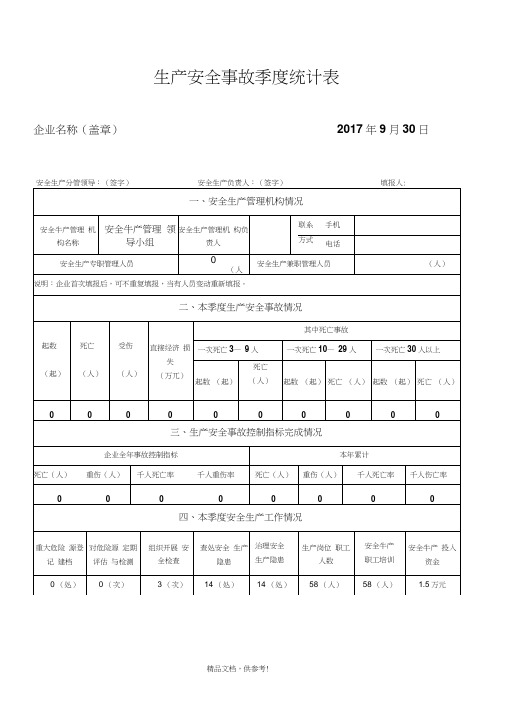 生产安全事故季度统计表