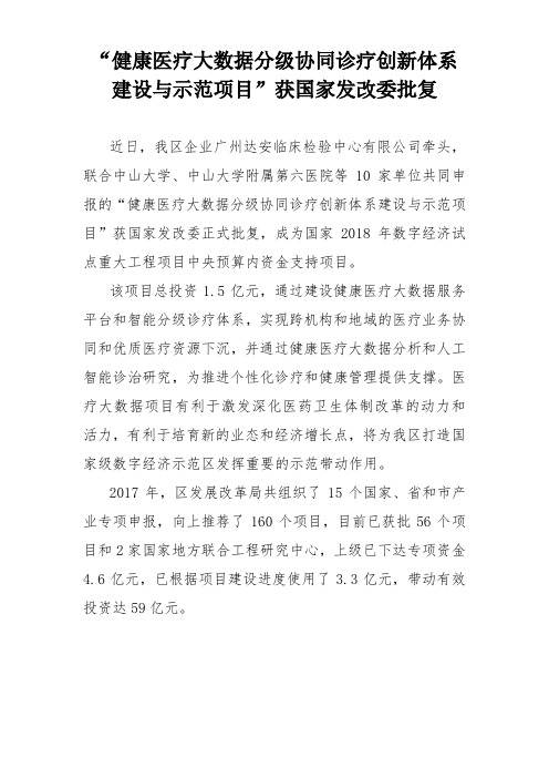 健康医疗大数据分级协同诊疗创新体系建设与示范项目