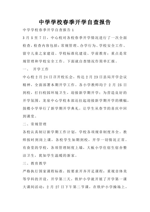 中学学校春季开学自查报告
