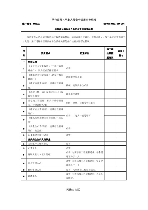 承包商及其从业人员安全资质审查标准
