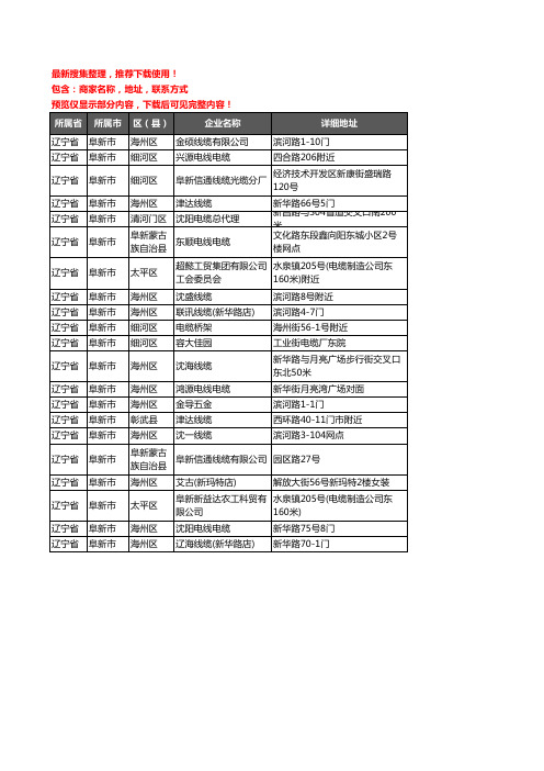 新版辽宁省阜新市电线电缆企业公司商家户名录单联系方式地址大全21家
