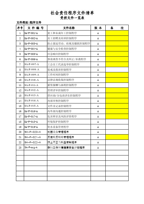 SA程序文件清单