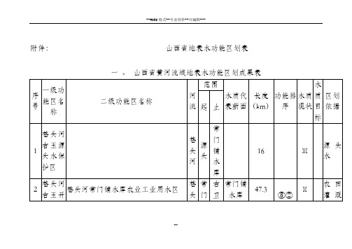 《山西省地表水水环境功能区划表》-(28329)