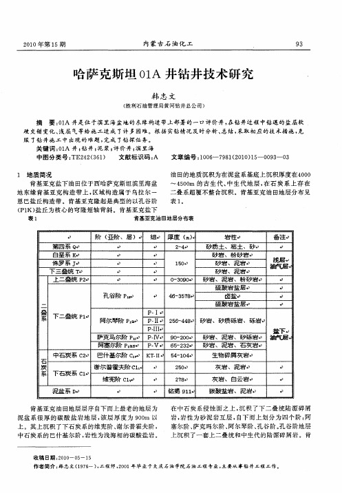 哈萨克斯坦01A井钻井技术研究