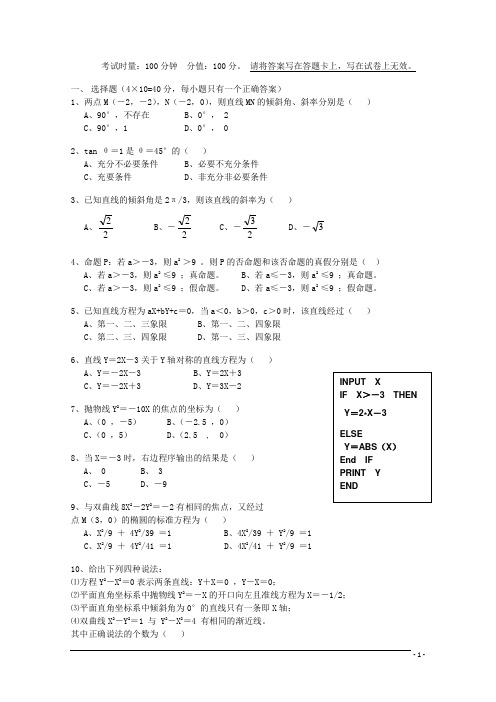 湖南省邵阳市二中高二数学上学期期中试题 文(无答案)