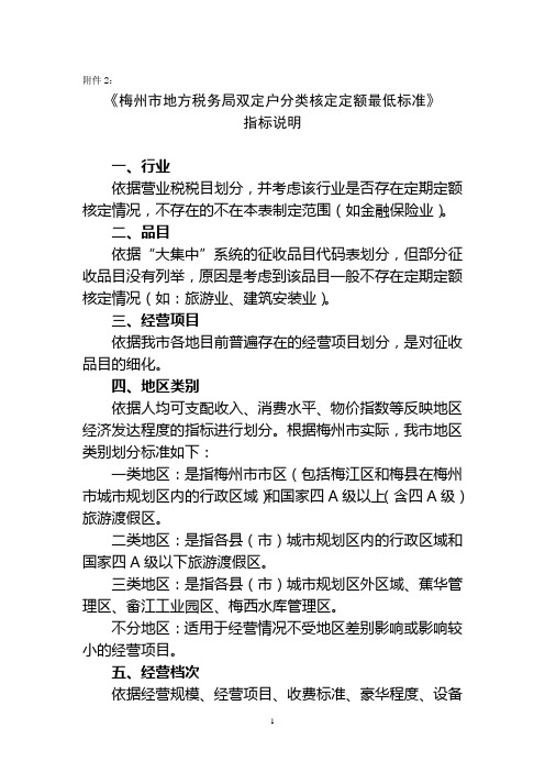 梅州市地方税务局双定户分类核定定额最低标准