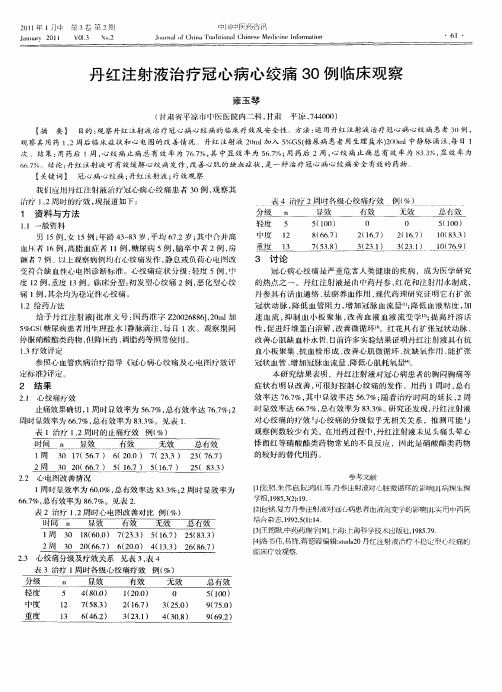 丹红注射液治疗冠心病心绞痛30例临床观察