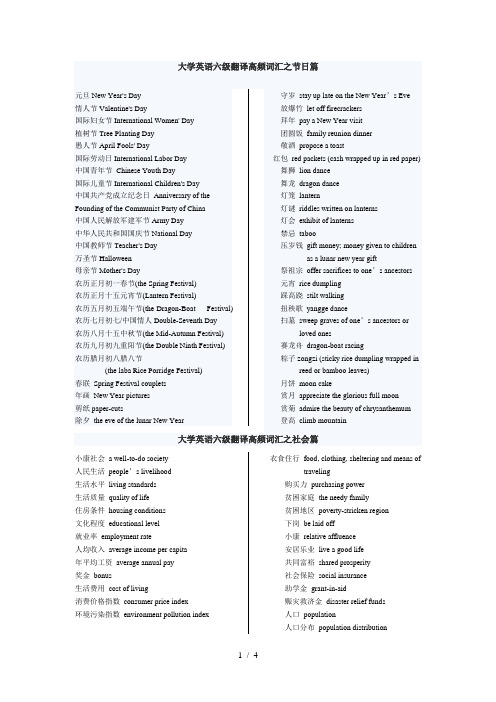 大学英语六级翻译高频词汇