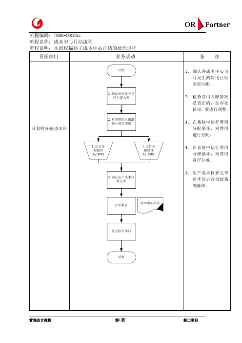 成本中心月结流程模板