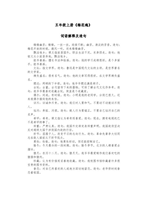 五年级上册《梅花魂》词语解释及造句